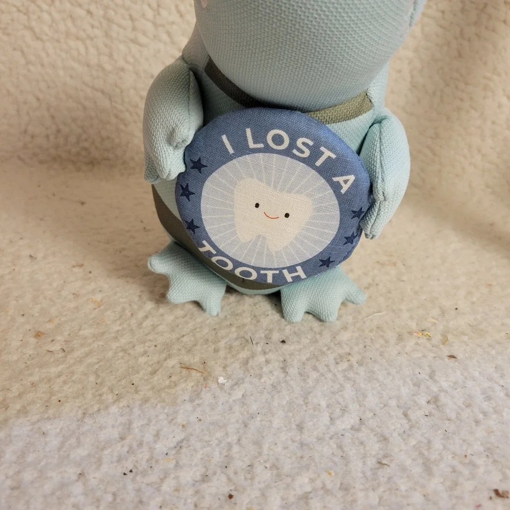 Pillowfort Alligator Tooth Fairy Pillow Kids Blue NEW Milestone Keepsake Plush